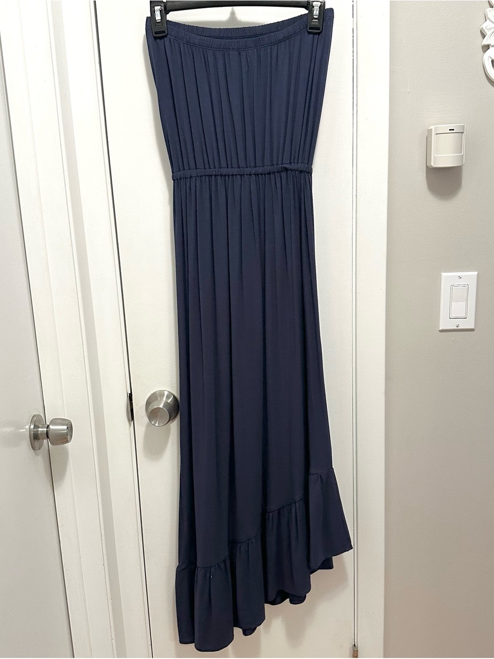 Lilly Pulitzer Navy Blue Strapless Midi Dress S Asymmetric Ruffle Hem Stretch - Picture 3 of 8